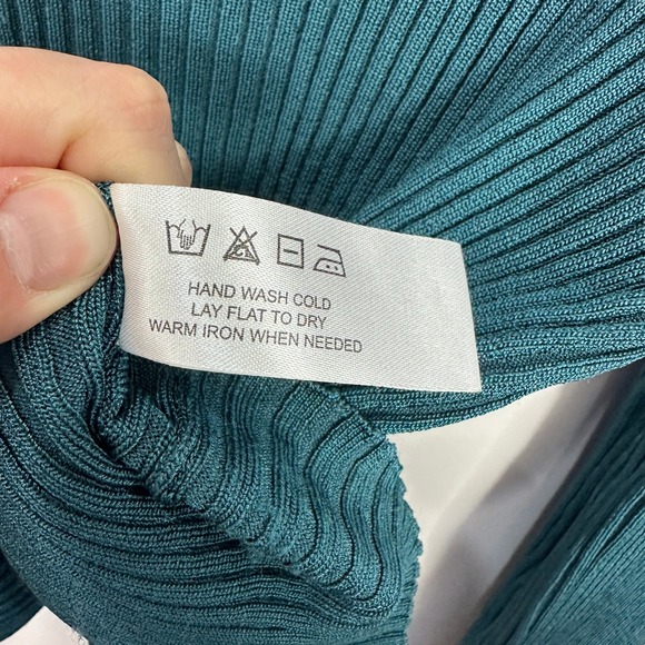 Modern Citizen Top M Teal Rib Knit Open Back Tie Long Sleeve Stretch - Picture 4 of 7